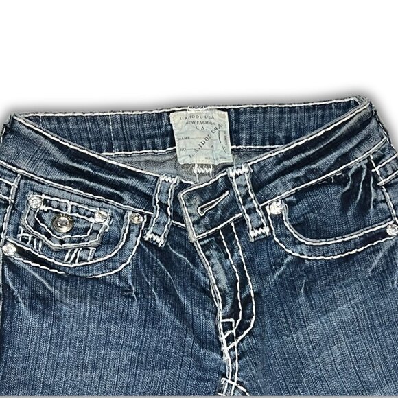 L.A. Idol USA Womens Bootcut Denim Jeans With Rhinestone Pockets Size 5 - Picture 4 of 5